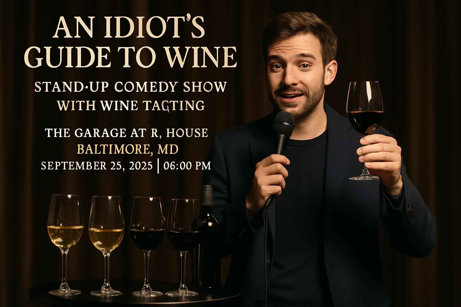 an-idiot-s-guide-to-wine-stand-up-comedy-show-with-wine-tasting-the-garage-at-r-house